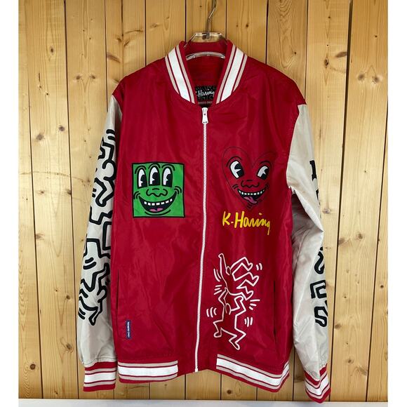 Keith Haring Members Only Full-Zip Graphic Design Jacket, Red/Cream - Size M - Picture 1 of 7